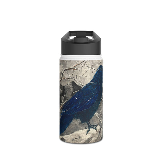 Artistic Stainless Steel Water Bottle, Raven Design, Eco-Friendly, Nature Lover Gift, Hiking Accessory, Outdoor Adventure