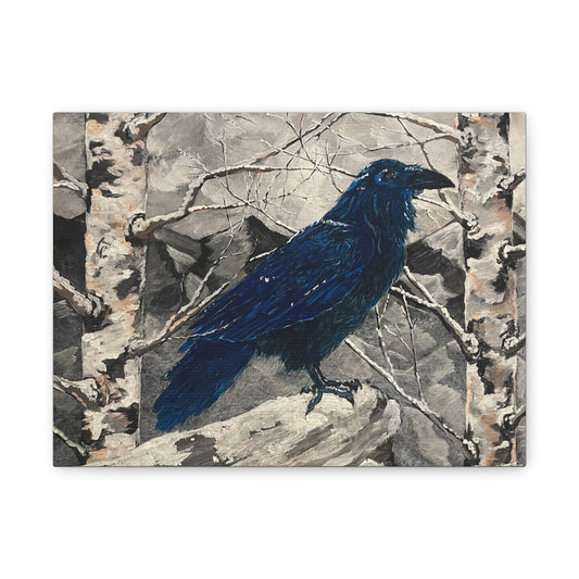 Blue Raven Matte Canvas Print, Artistic Home Decor, Gothic Wall Art, Nature Lover Gift, Raven Themed Artwork, Unique Wall Decor