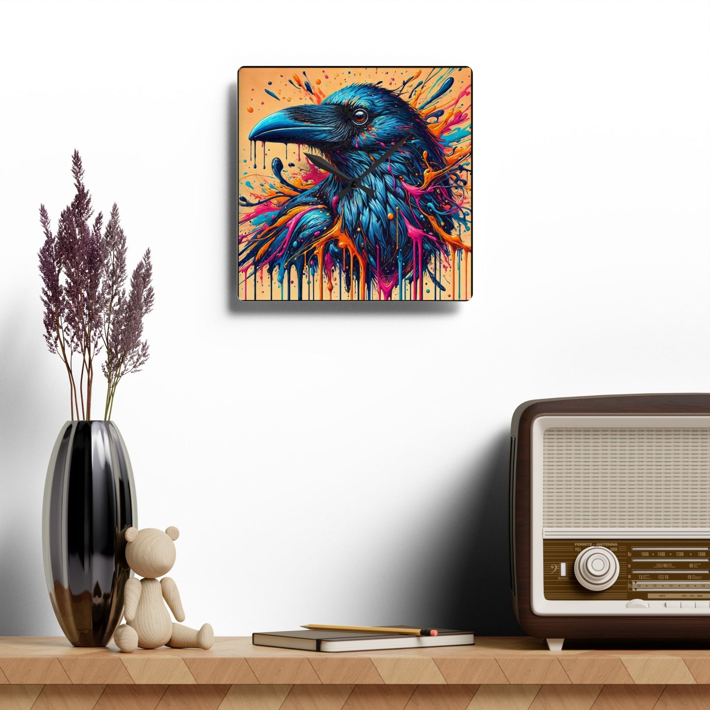 Acrylic Wall Clock raven Abstract