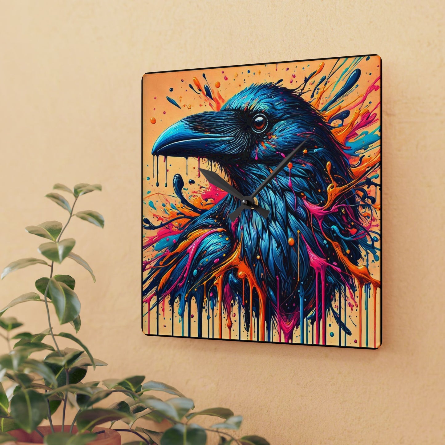 Acrylic Wall Clock raven Abstract