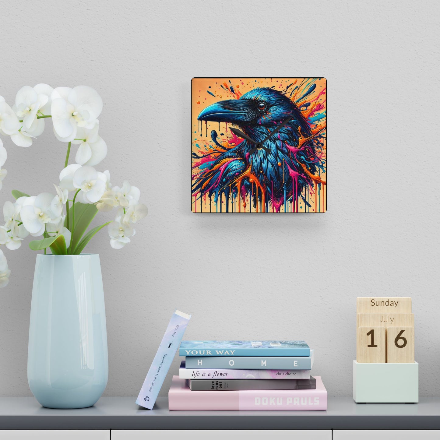 Acrylic Wall Clock raven Abstract