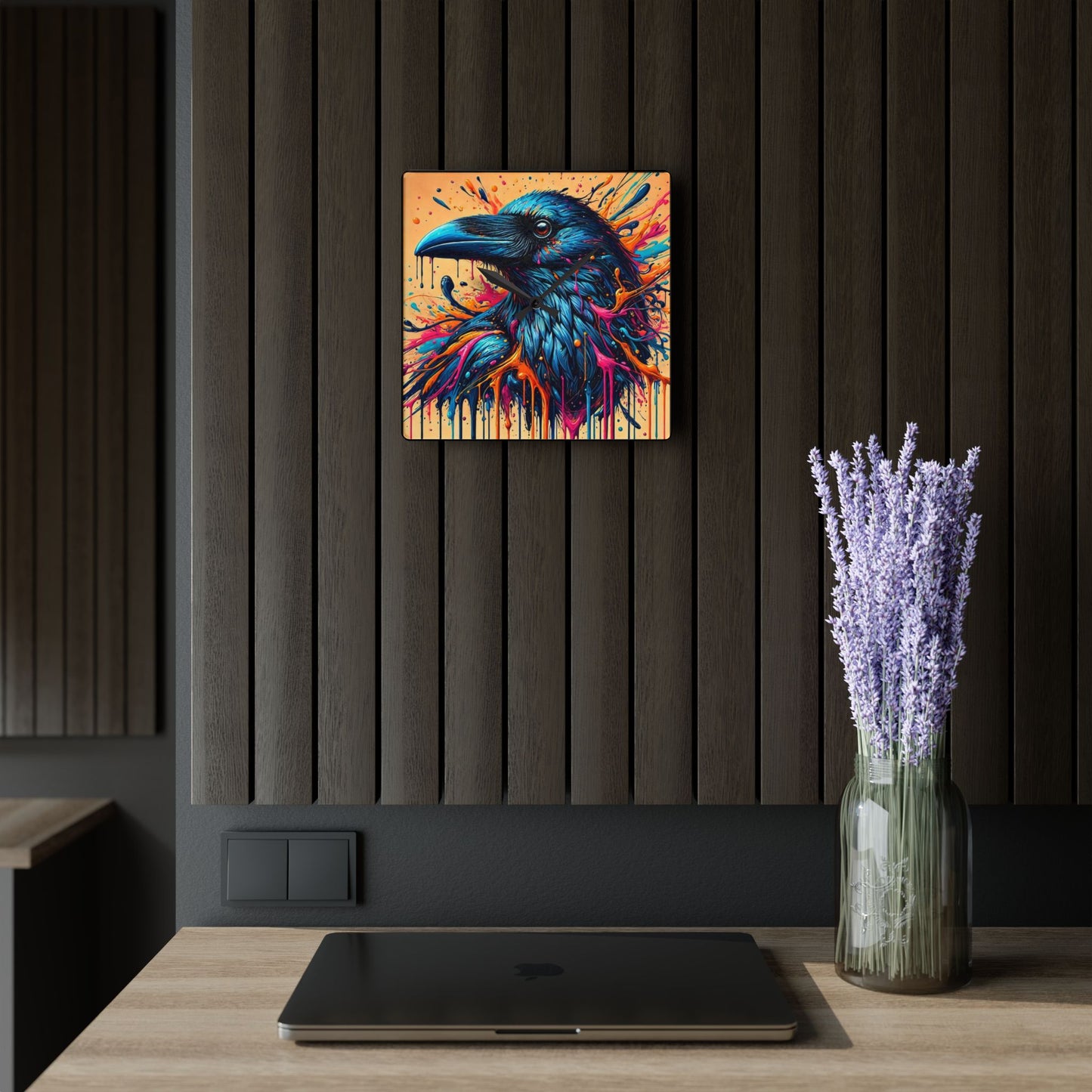 Acrylic Wall Clock raven Abstract