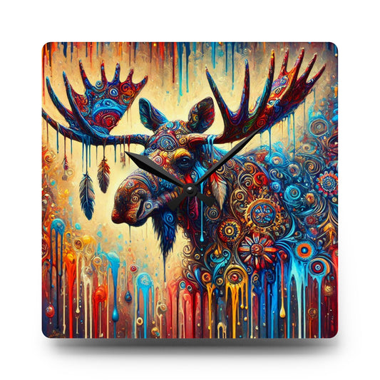 Colorful Moose Acrylic Wall Clock - Artistic Decor for Nature Lovers