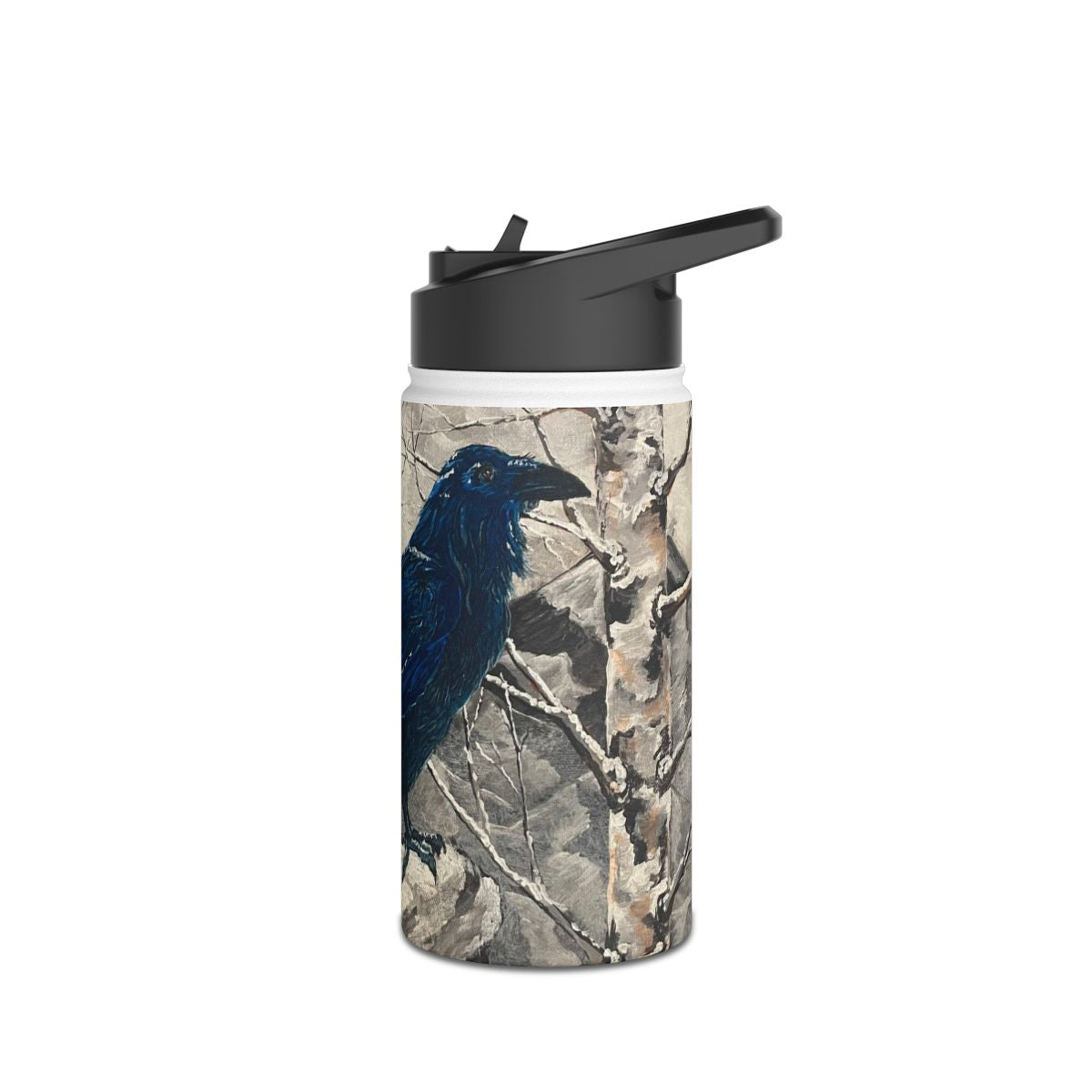 Artistic Stainless Steel Water Bottle, Raven Design, Eco-Friendly, Nature Lover Gift, Hiking Accessory, Outdoor Adventure